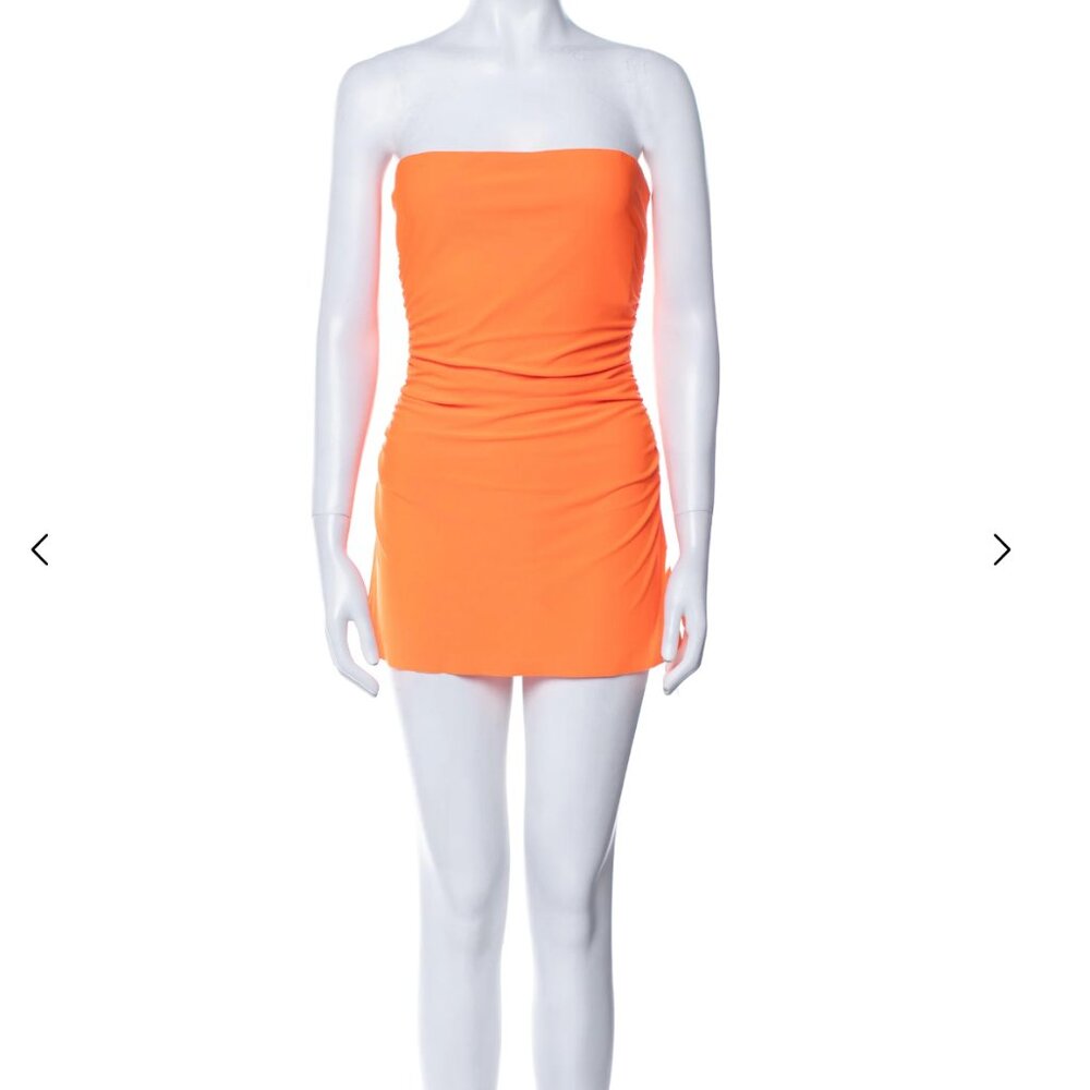Norma Kamali Neon Orange Strapless Pickleball Dress